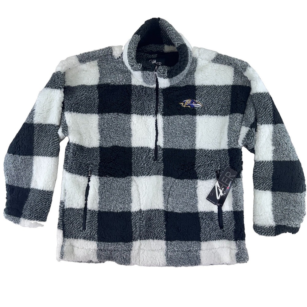 NFL Baltimore Ravens Buffalo Plaid Half Zip Pullover Fleece Sweater Large